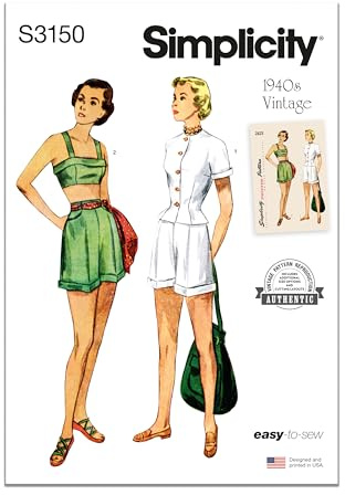 Simplicity S3150 Women's Vintage 1940s Jacket, Bra & Shorts Sewing Pattern, Sizes 4-12