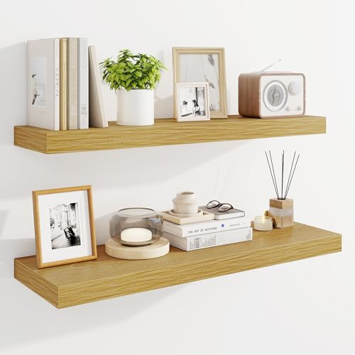 Marsmiles 80 cm schwebende Regale für die Wand, Holzregale mit unsichtbaren Halterungen, rustikales Bauernhaus-Wandregal für Küche, Badezimmer, Wohnzimmer, Arbeitszimmer, natürliche Eiche