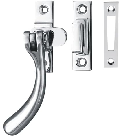 Kooples Hardware Narrow Plate Ball Casement Window Fastener Solid Brass Catch for Wooden Windows – Polished Finish, Traditional Vintage Style, Secure Window Fitting (Polished Chrome, 100mm)