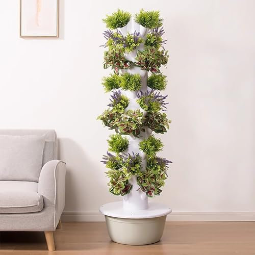 Sistema da giardino a torre idroponica per coltivare erbe, frutta, verdura al chiuso, include pompa, adattatore, vasi a rete, timer per un facile giardinaggio domestico
