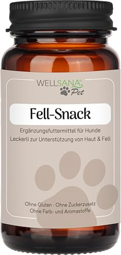 Wellsana® Fell-Snack | Hundeleckerlis mit Vitamin B Komplex, Omega-3, Zink, Vitamin A & E, Bierhefe | Hunde Nahrungsergänzungsmittel | 50 Leckerlis