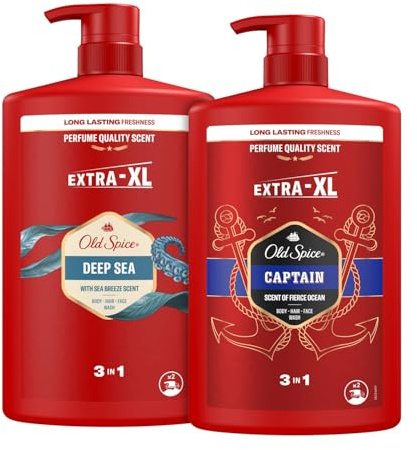 Bundle of Old Spice Captain & Deep Sea Men’s Shower Gel & Shampoo 1000ml, Multi-Use 3-in-1 Body-Hair-Face Wash, Long Lasting Freshness, Perfume Quality Scent, Deep Cleansing
