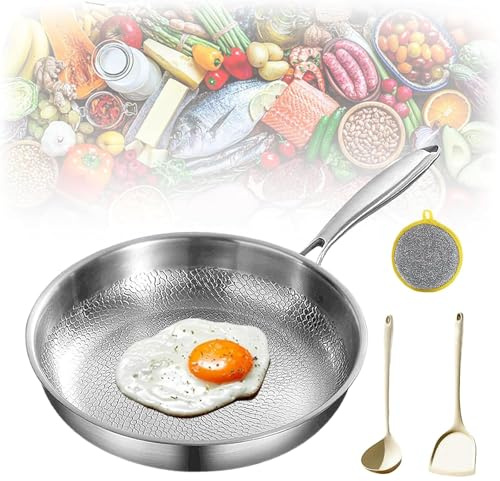 Padelle in Titanio, Padella Antiaderente Titanio Martellato, Padella Pro in Titanios Martellato con Coperchio, Padellas in Titanios Senza Rivestimento, Adatto a Tutte le Stufe (Senza Coperchio, 28cm)