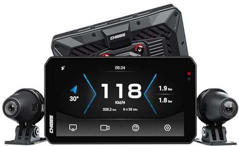 CHIGEE AIO-5 EVO Motorcycle Smart Riding System, Wireless CarPlay & Android Auto, Dual 1080P Front & Rear Dash Cam, Blind Spot Detection (BSD), 5 Waterproof Display, Parking Mode