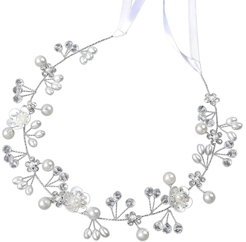 Luxorium Diadema de flores plateada, adorno para el pelo de boda para niñas y mujeres, con flores, perlas y cristales, diadema de novia, comunión y damas de honor