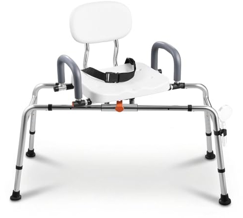 VEVOR Sliding Shower Chair, 400 lbs Tub Transfer Bench for Bathtub with Swivel Seat, Shower Bench with Pivoting Arms and Backrest, Height & Width Adjustable for Handicap, Seniors, Elderly and Disabled