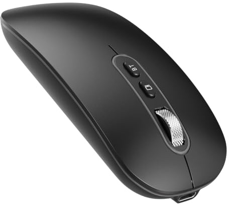 cimetech Souris Bluetooth sans Fil (BT 5.1 + 2,4 GHz)-Souris Rechargeable, silencieuse et Fine, Compatible avec MacBook Pro/Air, Mac, iPad, Ordinateur Portable, Ordinateur de Bureau, Mac et PC - Noir