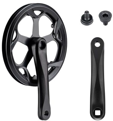 COCOLUMEN 46T Fahrrad-Kurbelsatz 165mm Aluminium-Kurbelarm Stahl-Kettenblatt Doppel-Kettenschutz für Singlespeed und 6/7/8-Gang E-Bike, Citybike, Klapprad, Fatbike, Mountainbike