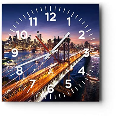 Modern Wanduhr Usa Amerika New York Manhattan 40x40cm Quadrat Groß Wand Uhr Glas Analog Zimmeruhren Küche Büro Wohnzimmer Glasuhr Wall Clock Dekoration Design Wanddekoration Küchenuhr C4AC40x40-2820