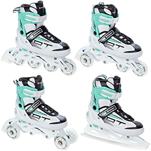 4-i-1 inlineskates/triskates/rullskor/skridskor raven profession vit/mint justerbar (35–39 (23–25,5 cm))