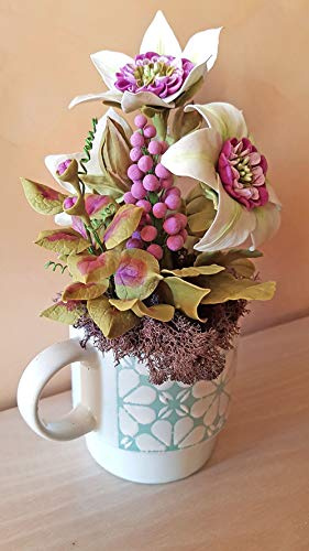 Flowers Cold Porcelain Miniature MUG by Clematis florida sieboldii Home Decor gift