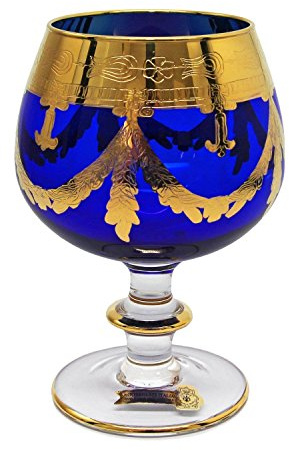 Interglass Italy Cobalt Blue Crystal Brandy Snifters Vintage Design 24K Gold Hand Decorated, 10 oz, Set of 1 (Blue, Brandy)