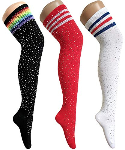 ANDIBEIQI 3 Pack Damen Kniestrümpfe - Overknee Strümpfe Streifen Lange Socken Retro Knitting Strümpfe Mädchen Cheerleader Sportsocken Baumwollstrümpfe