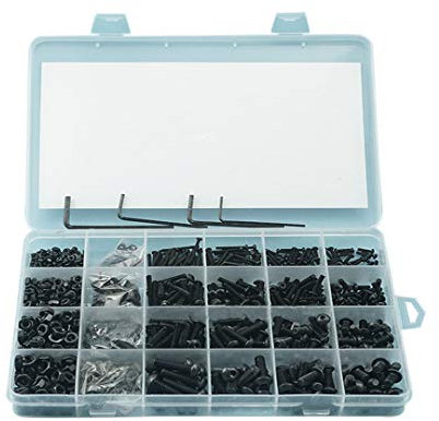 BOZONLI 1220 Stück M2 M3 M4 M5 Linsenkopfschrauben - Zylinderschrauben mit Innensechskant Muttern Unterlegscheiben Sortiment Set mit Aufbewahrung Flach Fall Box + Schraubenschlüssel