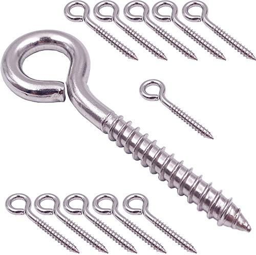 ZUSFUL 304 Stainless Steel Eye Shape Screws Metal Hook, Heavy Duty Hanging Hooks Eyelet Screws Bolt for Yoga & Brazilian Hammocks, Swing Chair, 24 Pack, 3-1/5 Inch, M6 Screw (Style B)