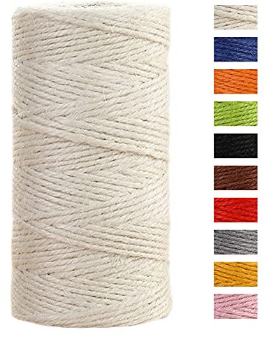 JeogYong Ficelle Jute 2mm x 100m Ficelle de Jardin Cordelette Jute Corde Naturel Chanvre Ficelles de Jardinage pour Emballage de Décoration Cadeau, Bricolage d'art Créatif, Mariage (Blanc)