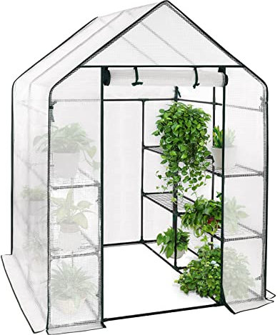 WOLTU Foliengewächshaus, Tomatengewächshaus für Garten Balkon, Indoor & Outdoor, Metallgestell, Gewächshaus mit 3 Ablagen, für Frühbeet Gemüse Blumen, 143 x 195 x 143 cm, Weiß