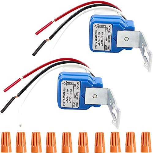 Youmile 2 Stück Dämmerungsschalter AC DC 12V 10A Auto on Off Fotozelle Lichtschalter Lichtsensor Schalter Dämmerungssensor Nachtlichtsensor Fotoschalter Lichtsensor Schalter mit Kabelkappe