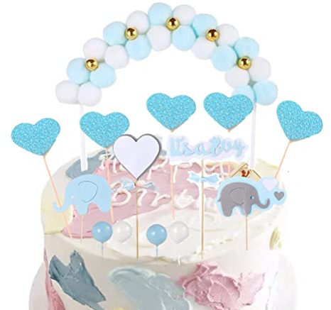MiaLover 14 Stück Tortendeko Junge Babyparty Kuchen Topper Kuchendeko Baby Shower Blau It's a Boy Kuchen Topper Elefante Kuchen Zubehör Tortendekoration Baby Taufe