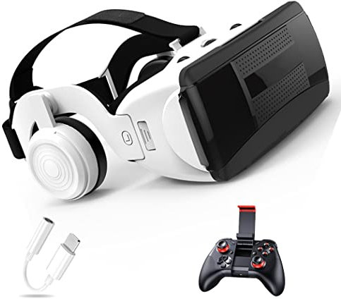 Gafas de Realidad Virtual, 3D VR Gafas con Controlador Bluetooth para Juegos Visión Panorámico VR Glasses para iPhone 13 Pro Max/13 Pro/13/12/11, para Samsung Galaxy S21, Huawei, Xiaomi
