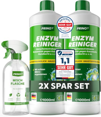 Enzymreiniger Konzentrat 2x 1030ml XXL SET inkl. Mischflasche - STARKER GERUCHSENTFERNER - Ergibt bis zu 40L Geruchsneutralisierer - Beseitigt Hundeurin, Katzenurin Geruch tiefgreifend uvm.