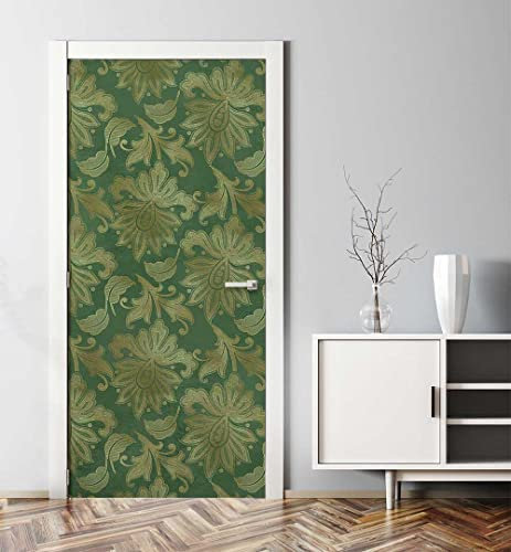 MyMaxxi - Tür bekleben mit Türtapete Selbstklebend 90x200 Vintage Flora grün - Tür verschönern Türfolie - Türaufkleber XXL Aufkleber Folie- Türposter Türklebefolie Muster Edel Blumen grün-Gold -
