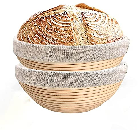 HUIHAO Bread Round Proofing Banneton Basket With Liner Perfect Rattan Brotform Dough Proofing 5 7 9 Inch Baskets For Making Beautiful Bread Set Of 2 Kitchen Gifts For Baker