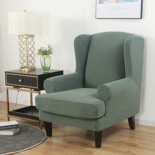 Jacquard Ohrensessel sesselhusse 2 Stück Stretch-Spandex Sesselhusse rutschfest stilvoll Sofabezug für Wohnzimmer Schlafzimmer -grün