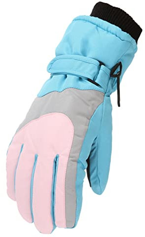 Kinder Ski Handschuhe Winter Skihandschuhe Winter Schnee Handschuhe Winddicht Wasserdicht Winterhandschuhe Fausthandschuhe Atmungsaktiv Warm Fleece Snowboard Handschuhe für Jungen (Light blue, L)