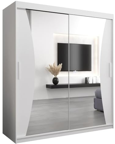 ABIKSMEBLE Monaco 180 Armario de Dormitorios con Tres Puertas Correderas - Armario de Almacenamiento Moderno con Espejo, Perchero y Estantes - 180x200x62 cm - Blanco Mate