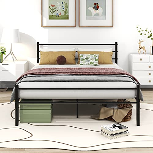 Diahomy Metallbett 120x200 cm Bettgestelle mit Lattenrost, Schwarz | Doppelbett,Bettrahmen mit Kopfteil, Gästebett Jugendbett für Schlafzimmer Gästezimmer