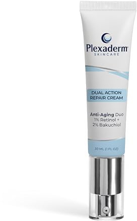 Plexaderm Dual Action Repair 1% Retinol Neck Cream. Anti Aging Cream with Retinol, Bakuchiol, and Hyaluronic Acid to Fight Wrinkles, Neck Lines and Crepey Skin, 1 fl. oz.