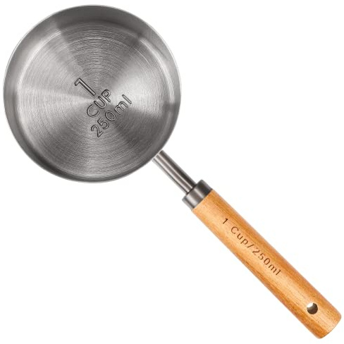 Home Bay 250ml Messbecher mit Holzgriff, 1 Tasse Titan-Beschichtung, geeignet für Mehl, Kaffee, Tee und Saucen, für Küche und Restaurant, Weltraumgrau