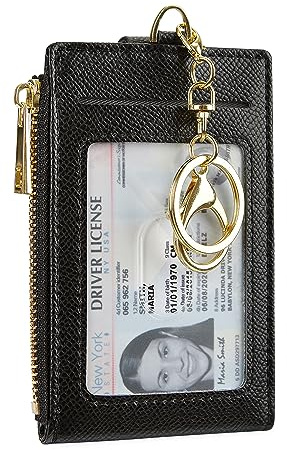 Cynure Damen & Herren Leder RFID Blocking Kartenhalter Slim Small Zipper Keychain Fronttasche Geldbörse mit 2 ID Fenster