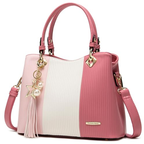 Pomelo Best Borsa a Mano da Donna, Borsa a Righe Multicolore PU pelle con Frange Borsa a Tracolla Grande Capacità perfetta per lavoro, quotidiano, vita, Natale e festa ect