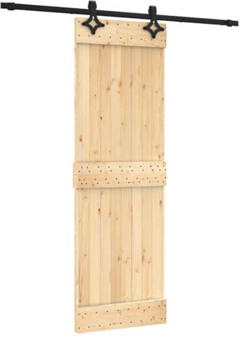 vidaXL Puerta corredera con herrajes madera maciza de pino 70x210 cm, puerta interior, puerta corredera interior, puerta corredera de establo