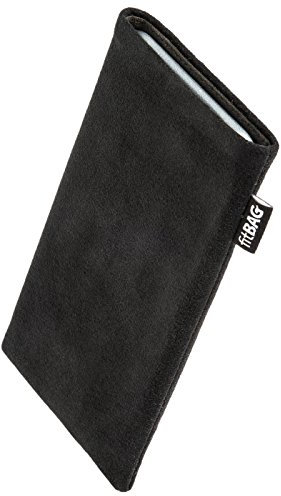 fitBAG Classic Schwarz Handytasche für Motorola Moto g84 5G Tasche aus original Alcantara mit Microfaserinnenfutter | Hülle mit Reinigungsfunktion | Made in Germany