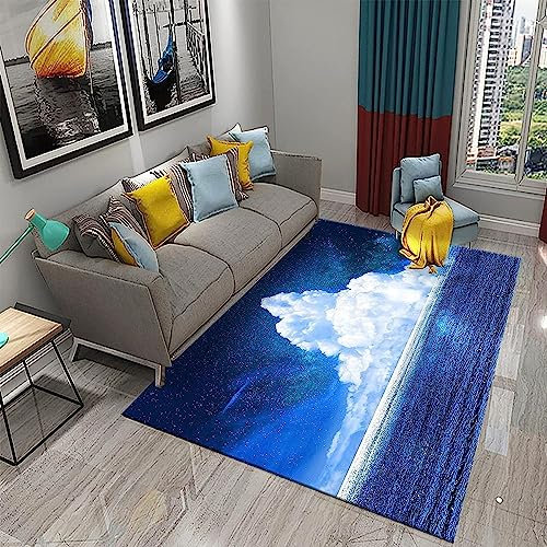 3D Weiße Wolke, Meereslandschaft, Sternenhimmel 180 X 280 Cm Kinder Jugendliche Jungen Teppich Schlafzimmer Dekoration Kinderzimmer Wohnzimmer, Krabbelmatte Modern Weichem Flanell Kinderteppiche -9X1S