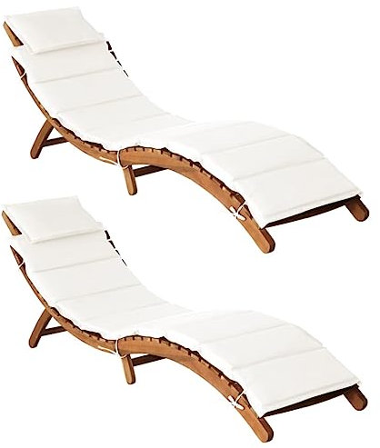 FUDUGEHMIOFWFJJ deckchair,liegestühle,sonnenbank,Sonnenliegen mit Auflagen 2 STK. Cremeweiß Massivholz AkazieGeeignet für Garten, Pooldeck, Terrasse, Wohnzimmer