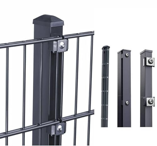 HORI® Doppelstabmattenzaun I 8/6/8 Komplettset I wahlweise mit Eckpfosten I mit Abdeckschiene oder Klemmhalter Anthrazit Höhe 183 cm Länge 14 m