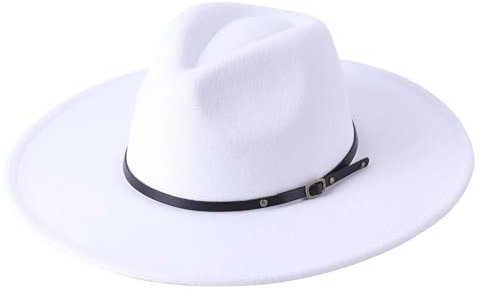 WOYUANSHA Cowboyhüte Warme Fedora-Hüte Mit Breiter Krempe Für Damen Einfarbiges Top Jazz-Filzhut Für Herren Panama-Hüte Weiss