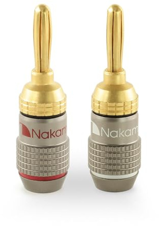 Nakamichi FanLock Excel-Serie 24 Karat vergoldeter Bananenstecker, 10 AWG – 18 AWG, 4 mm Dicke für Lautsprecherverstärker, Hi-Fi Stereo Heimkino Audiokabel Schnellanschluss, 2 Stück (1-Paar)