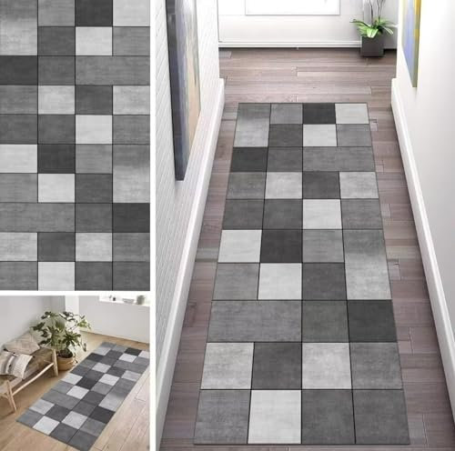 ZUZEKU Läufer Flur Küche Waschbar rutschfest 60X120cm Schwarz grau Lang Küchenteppich Flurteppich Teppich Fur Korridor Wohnzimmer Schlafzimmer Meterware Anpassbar