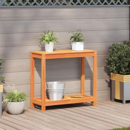 Gecheer Tavolo Invaso con Ripiano,Tavolo da Lavoro per Giardino,Tavolo per Piante in Legno,Banco da Lavoro da Giardino,Tavolo da Esterno,Mobili da Giardino Marrone Cera 82,5x35x75 Massello Pino