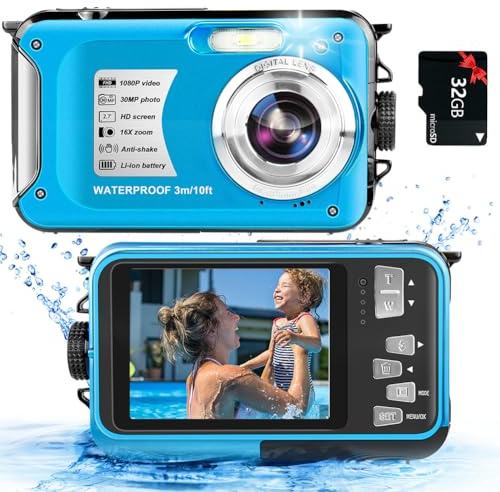 Yixinxin Unterwasserkamera, 1080P 30MP wasserdichte Kamera mit 18-fachem Zoom-Selfie und 32GB-Karte