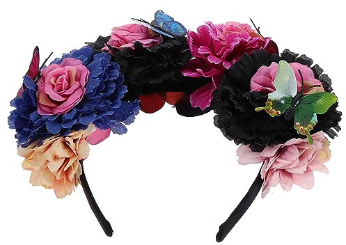 DEARMAMY fastnacht kopfbedeckung faschings kopfbedeckung blumenhaarreif kronkorken crown Tag der Toten Kostüm Kronen für Frauen Haarband Minikronen für Blumenarrangements Stoff