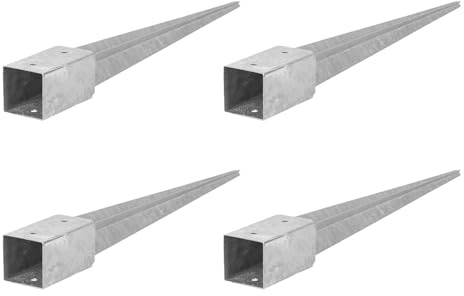 ADGO Douille à enfoncer dans le sol - Set de 4 supports de poteau 70x70 Longueur 750 mm - Ancrage de sol pour poteau en bois - Galvanisé à chaud - Douille à enfoncer dans le - Ancre