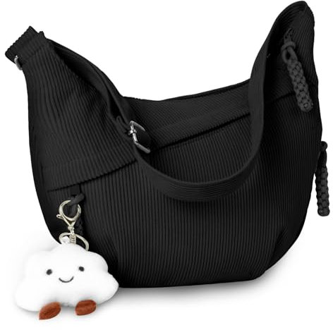 Aucuu Crossbody Bag Damen Umhängetasche, Halbmond Crossbody Bag, Cord Tasche Casual Schultertasche, Hobo Halfmoon Bag mit Verstellbarer Schultergurt, Bauchtasche Damen für Arbeit Reisen Alltag