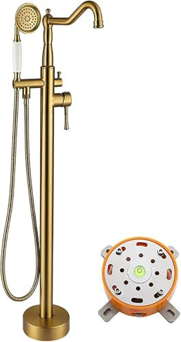 Grifo Bañera Exenta, Grifería Exenta de Bañera, Grifo de bañera de pie con mezcla de agua, grifo de bañera independiente for baño de hotel y hogar, juego de ducha(Brushed Gold)