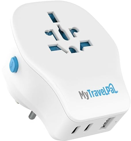 Universal Travel Adapter with 20W PD USB C | UK Safety Standards Interchangeable Travel Adaptor | MyTravelPal® Grounded Universal Travel Adapter Worldwide | Earthed International Travel Plug Adapter